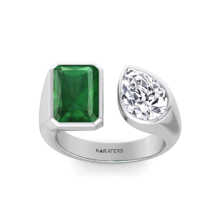 WG Radiant Green Emerald and Pear Shape Bezel Set Lab Grown Diamond
