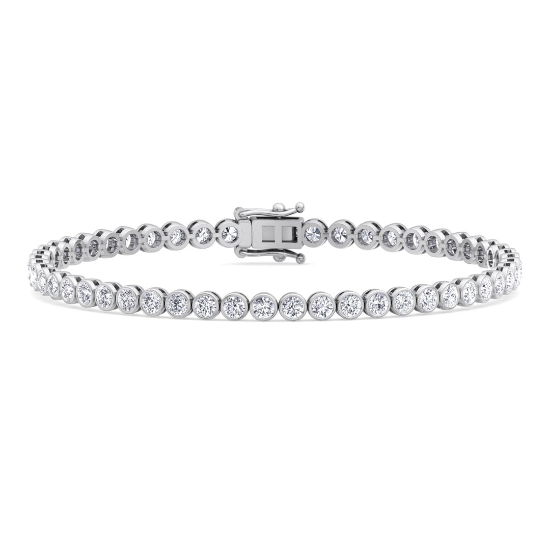 Round Shape Lab Grown Diamond Bezel Set Tennis Bracelet 14K Solid Gold