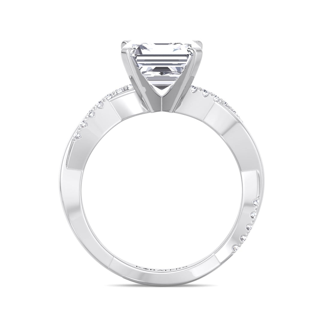 Asscher Cut Lab Grown Diamond Engagement Ring with Twist SideStone Band