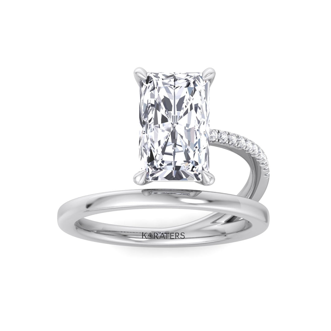 Double Twist Band Emerald Cut Lab-Grown Diamond Pave Engagement Ring