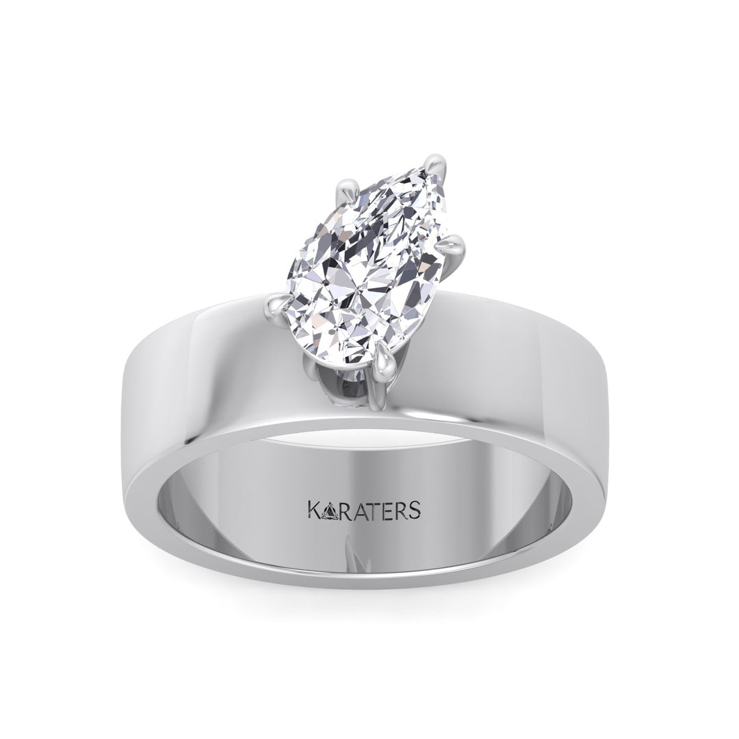 Pear Shaped Lab Grown Diamond Engagement Ring with Wide Band Platinum