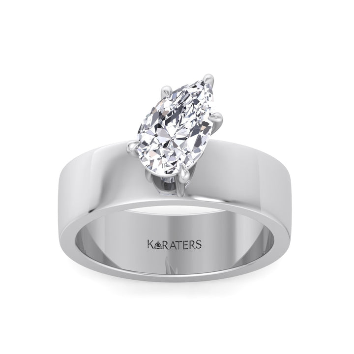 Pear Shaped Lab Grown Diamond Engagement Ring with Wide Band Platinum