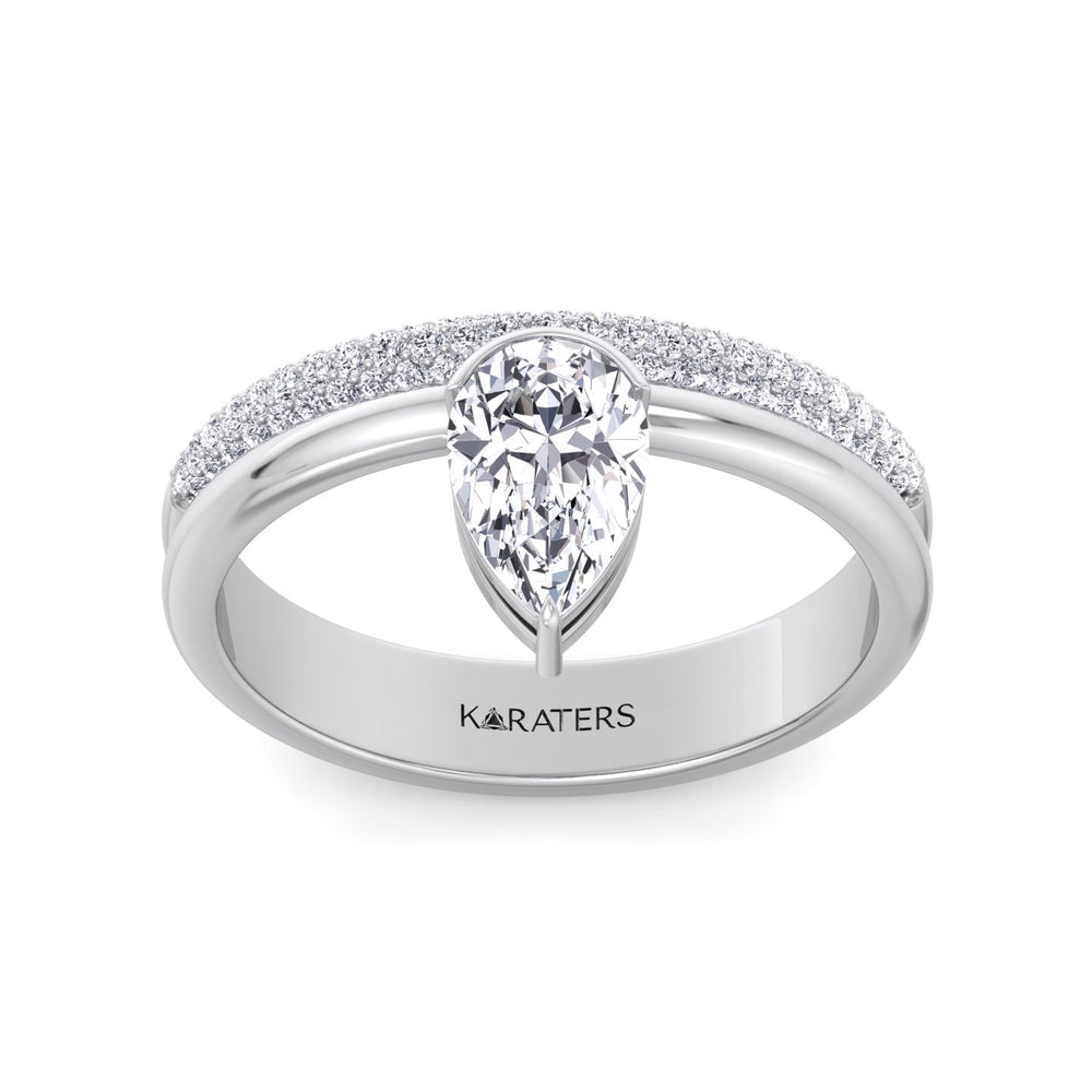 Floating Pear Shape Lab Grown Diamond Engagement Ring with Double Band White Gold 14K 18K