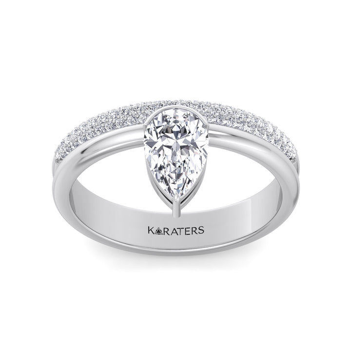 Floating Pear Shape Lab Grown Diamond Engagement Ring with Double Band White Gold 14K 18K