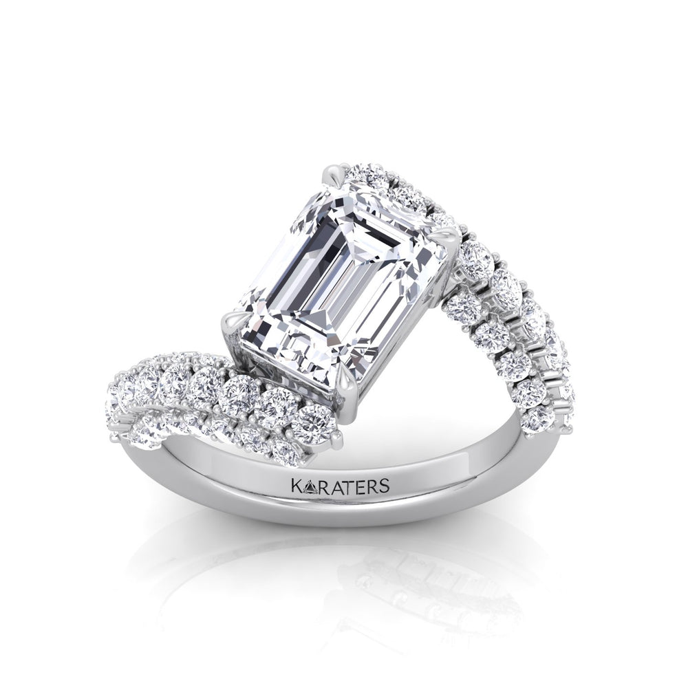 Emerald-Cut Lab-Grown Diamond Twist Engagement Ring with Pavé Sidestones - Platinum