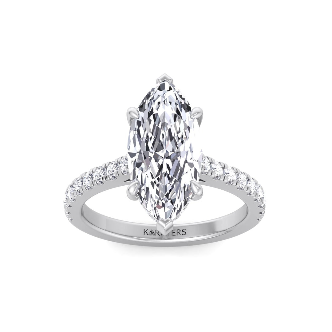Marquise Shape Lab Grown Diamond Engagement Ring With Hidden Halo & Sidestones White Gold 14K 18K