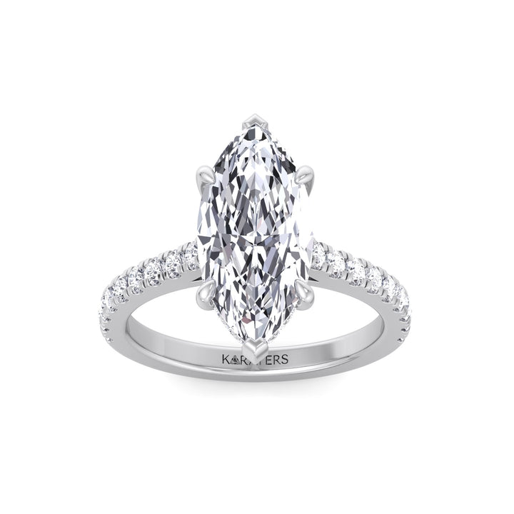 Marquise Shape Lab Grown Diamond Engagement Ring With Hidden Halo & Sidestones White Gold 14K 18K