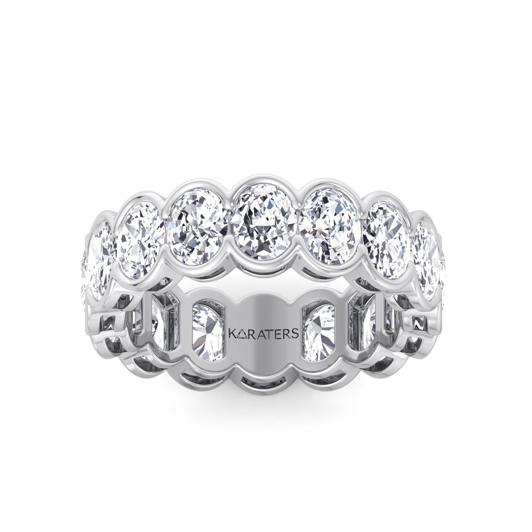 Oval Shape Half Bezel Lab Grown Diamond Eternity Band White Gold 14K 18K