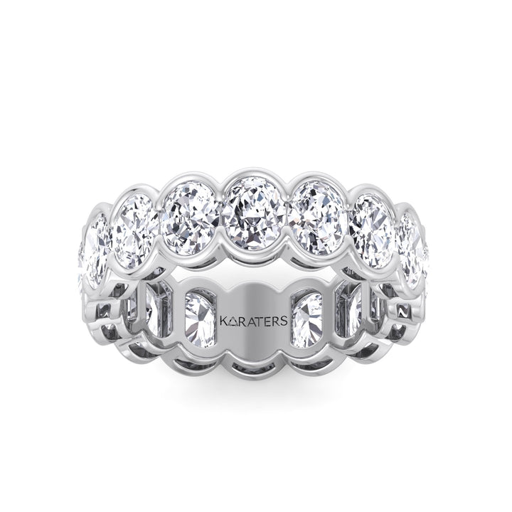 Oval Shape Half Bezel Lab Grown Diamond Eternity Band White Gold 14K 18K