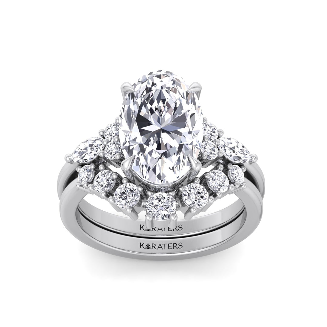 3.63CT Total Weight Oval with Side Stones Grown Diamond Wedding Set  White Gold 14K 18K