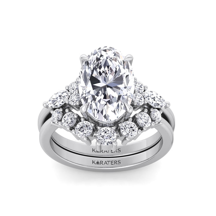 3.63CT Total Weight Oval with Side Stones Grown Diamond Wedding Set  White Gold 14K 18K