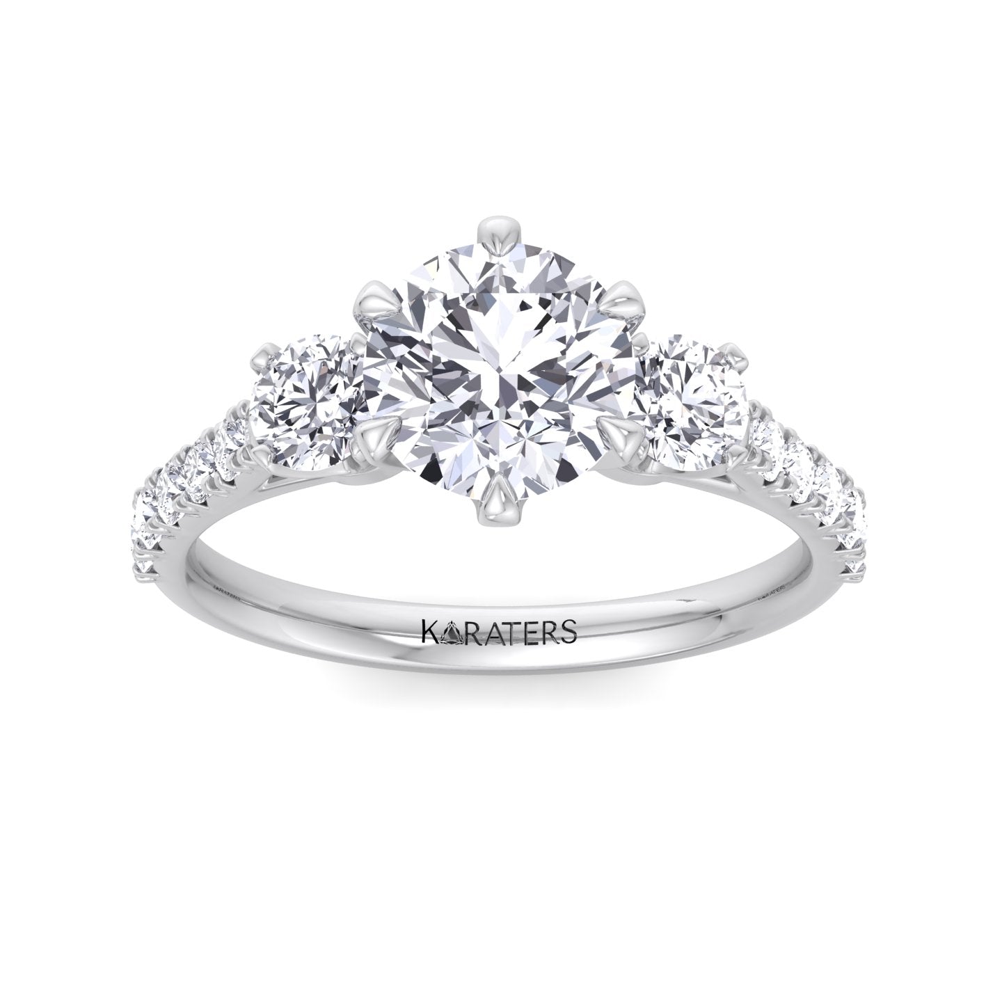 Three Stone Round Cut Fancy Crown Style Engagement Ring