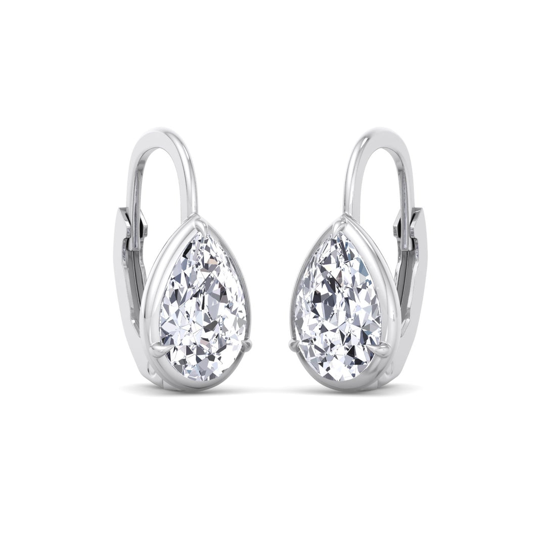 Pear Shape Lab Grown Diamond Solitaire Stud Dangle Earrings White Gold 14K 2CT