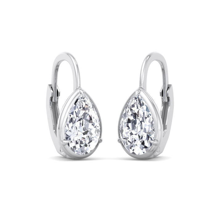 Pear Shape Lab Grown Diamond Solitaire Stud Dangle Earrings White Gold 14K 2CT