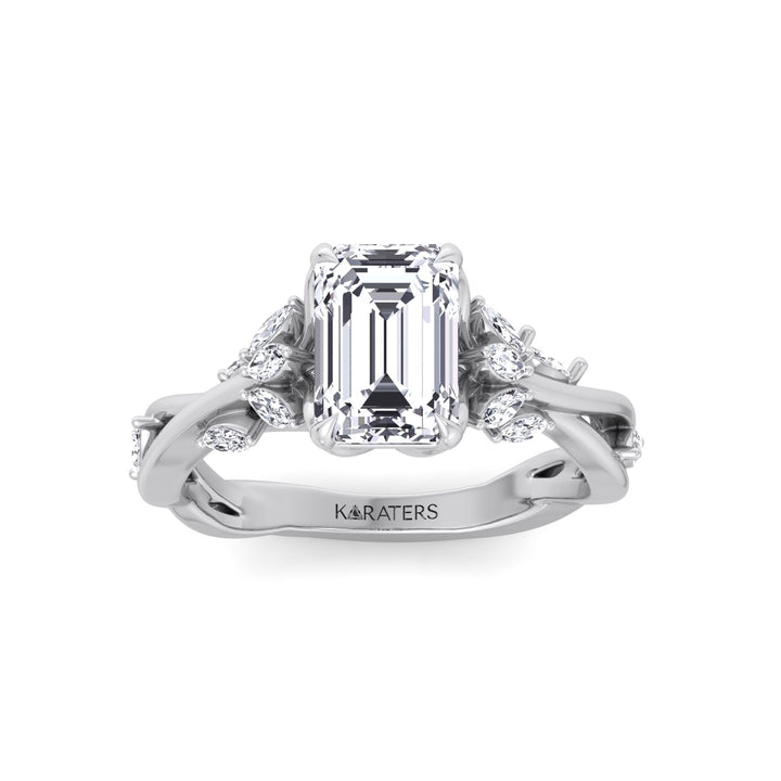 Emerald Cut Lab Grown Diamond Engagement Ring with Twist Band WG 2
