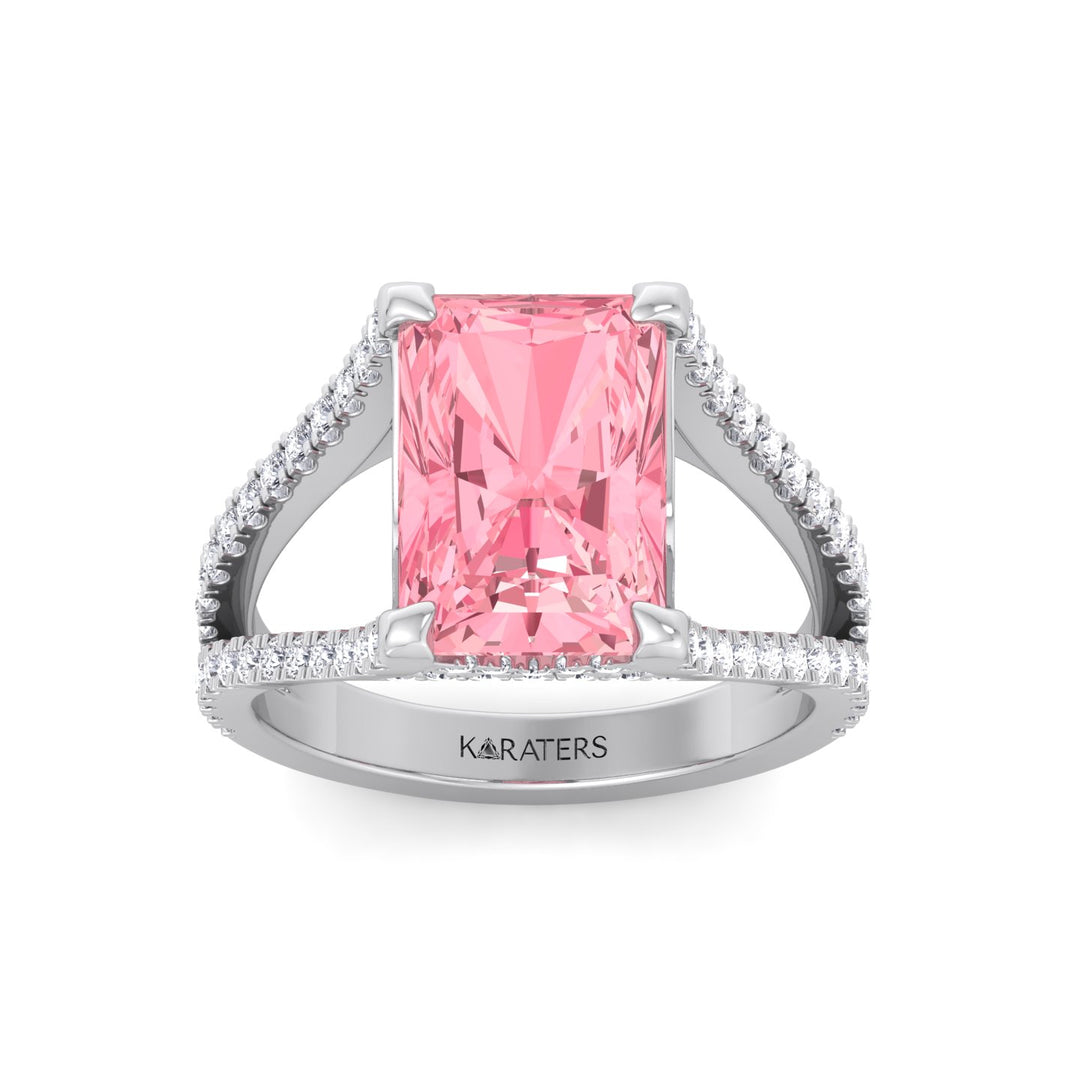 Radiant Cut Pink Diamond Lab Grown Engagement Ring with a Split Band White Gold 14K 18K