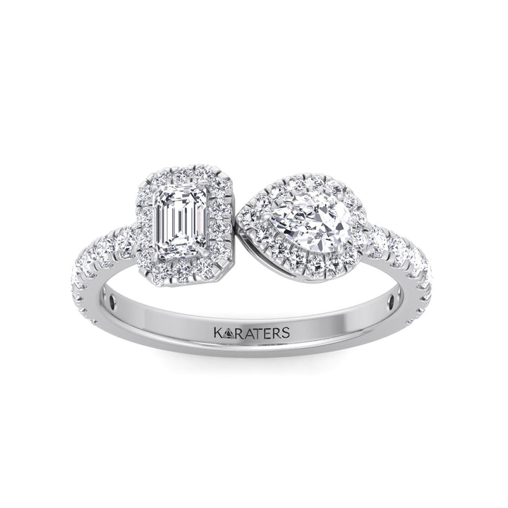 Toi Et Moi Halo Engagement Ring-Platinum-Platinum