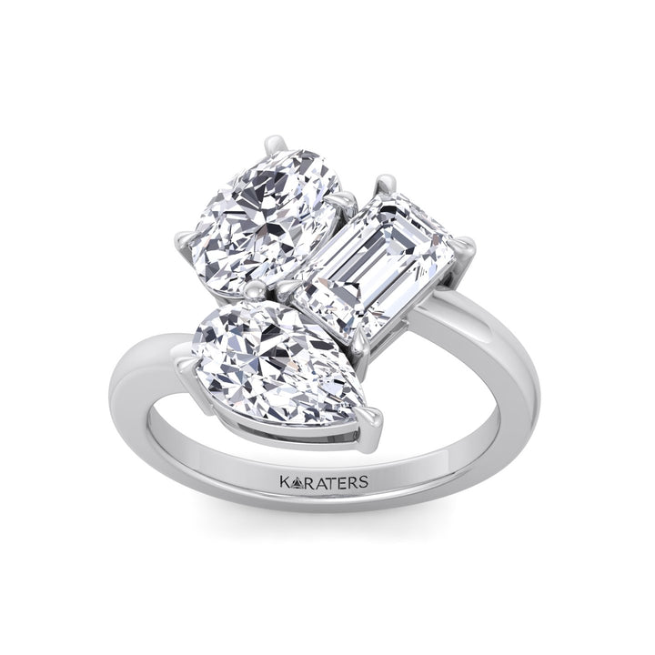 Toi et Moi Three Stone - Pear, Oval & Round Lab Grown Diamond Engagement Ring White Gold 14K 18K