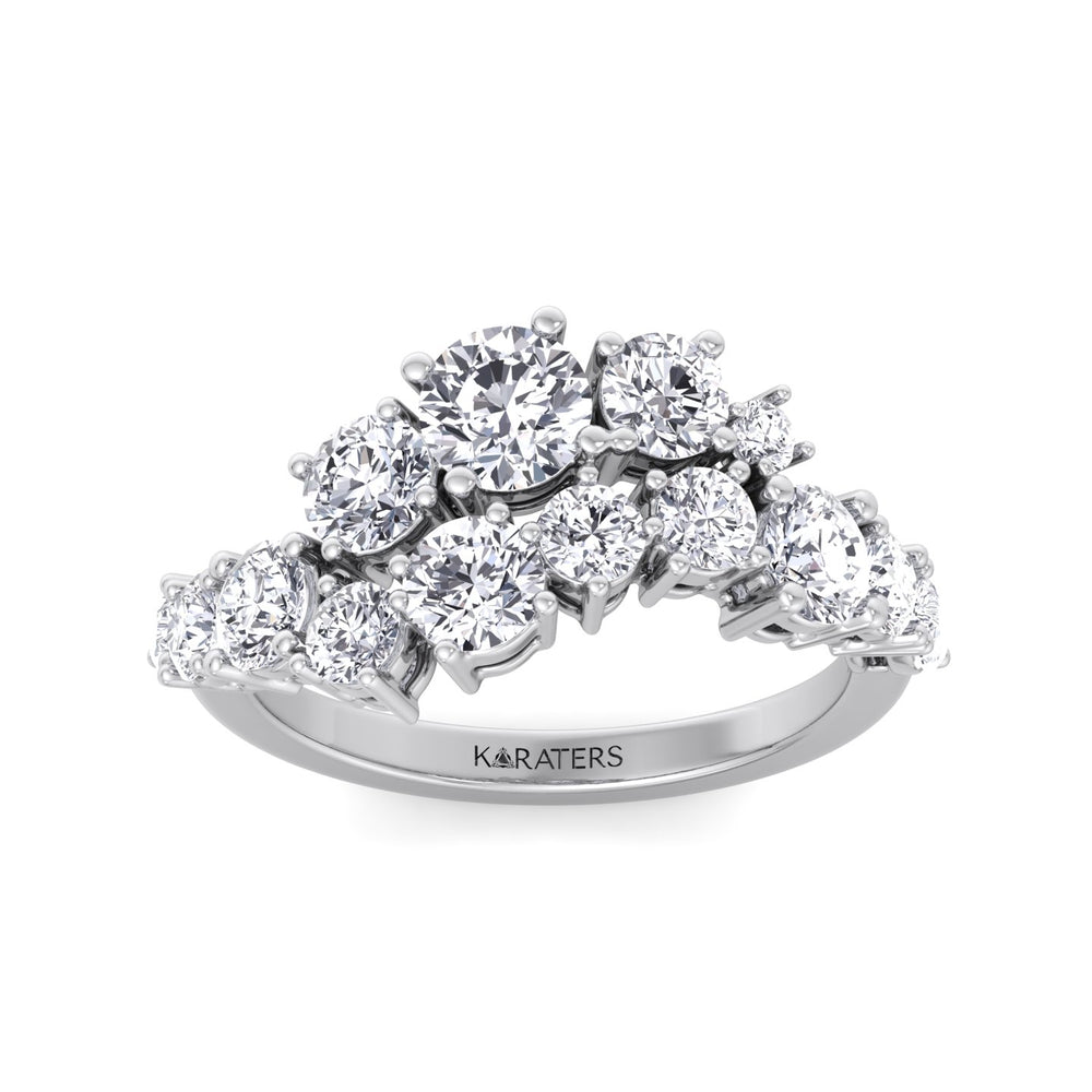 Clustered Graduated Round Shape Lab Grown Diamond Ring White Gold 14K 18K