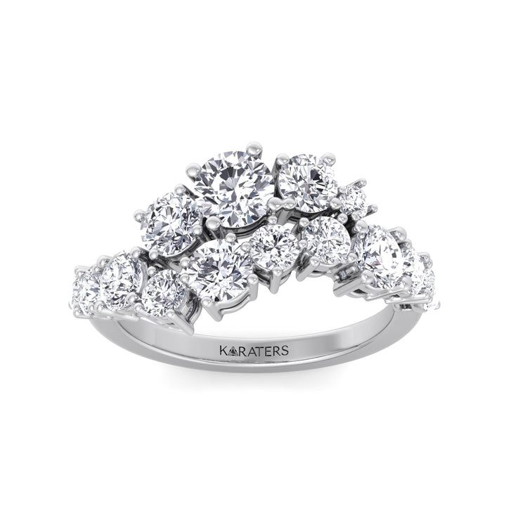 Clustered Graduated Round Shape Lab Grown Diamond Ring White Gold 14K 18K