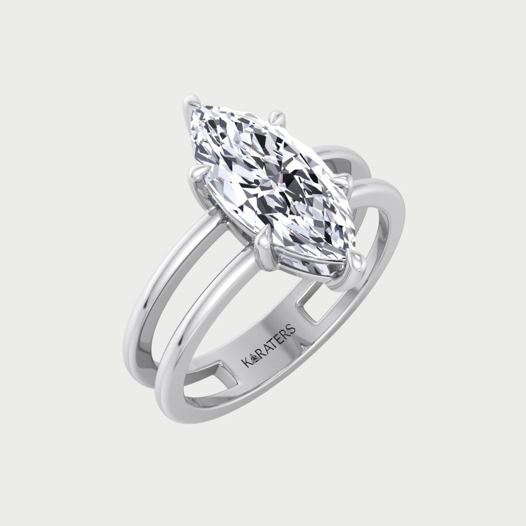 WG Marquise Cut Lab Grown Diamond with Double Band Ring side view