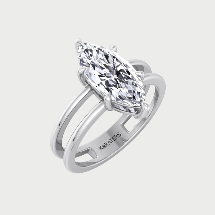 WG Marquise Cut Lab Grown Diamond with Double Band Ring side view