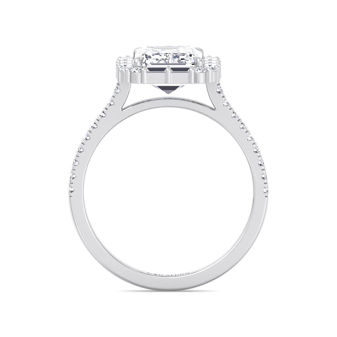 Vintage Emerald Cut Lab-Grown Diamond Engagement Ring with Sidestones White Gold 