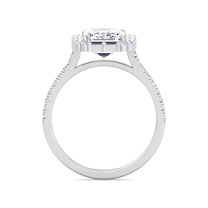 Vintage Emerald Cut Lab-Grown Diamond Engagement Ring with Sidestones White Gold 