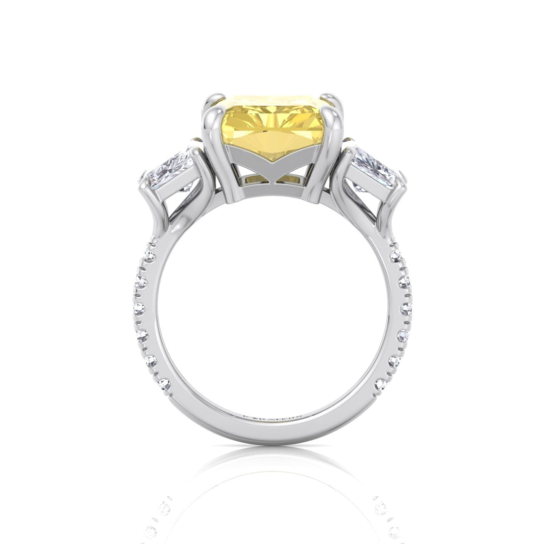 Fancy Yellow Radiant Cut Lab-Grown Diamond Engagement Ring with Pave Sidestones White Gold