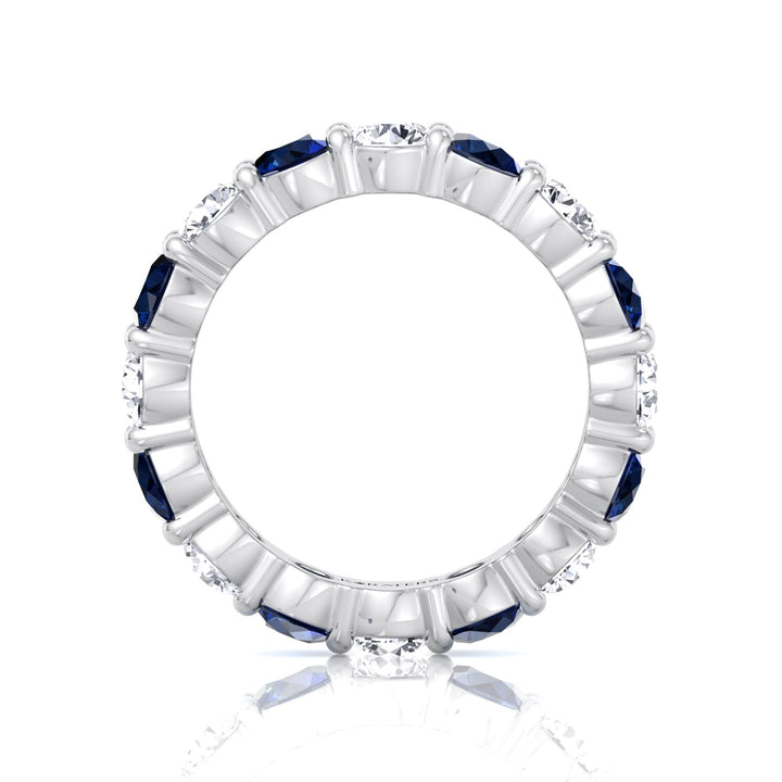 Alternating Round Shape Lab Grown Blue Sapphire and Diamonds Eternity Band White Gold 