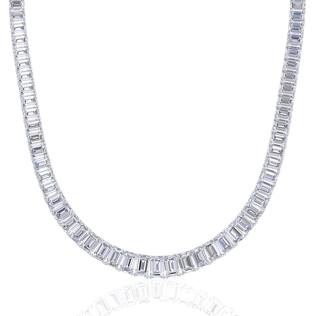 Emerald Shape Graduated Lab Grown Diamond Tennis Necklace White Gold 18K