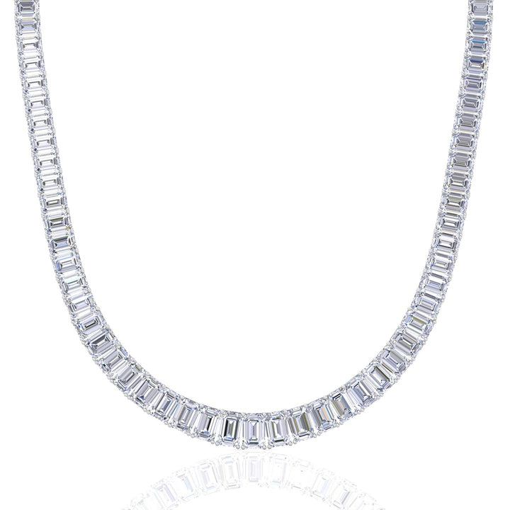 Emerald Shape Graduated Lab Grown Diamond Tennis Necklace White Gold 18K
