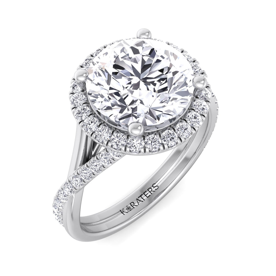 Round Cut Halo Lab Grown Diamond Engagement Ring With Twist Band
