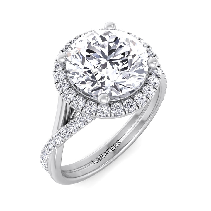 Round Cut Halo Lab Grown Diamond Engagement Ring With Twist Band