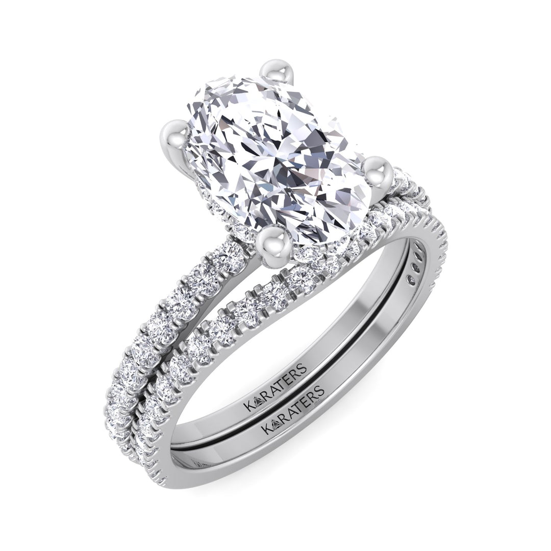 3.63CT Total Weight  Oval Halo Lab Grown Diamond Wedding Set White Gold 18K
