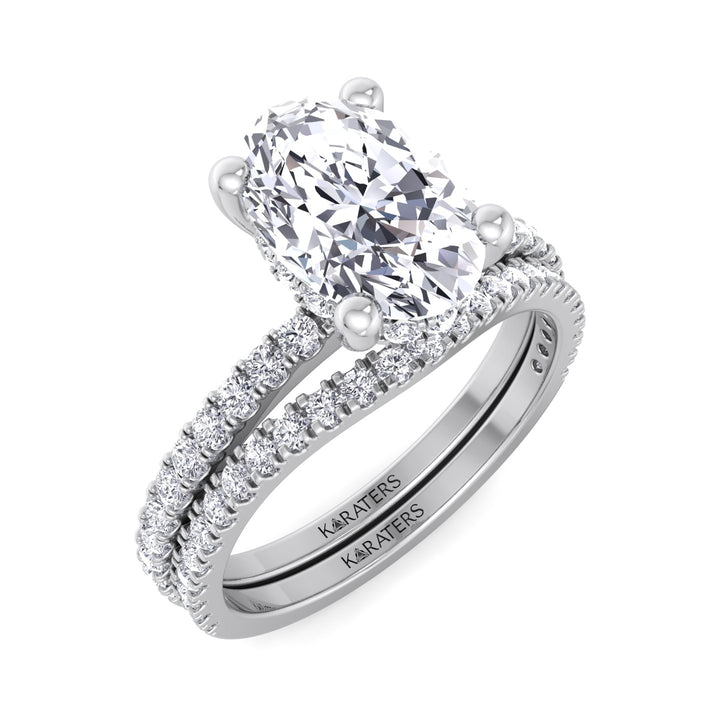3.63CT Total Weight  Oval Halo Lab Grown Diamond Wedding Set White Gold 18K