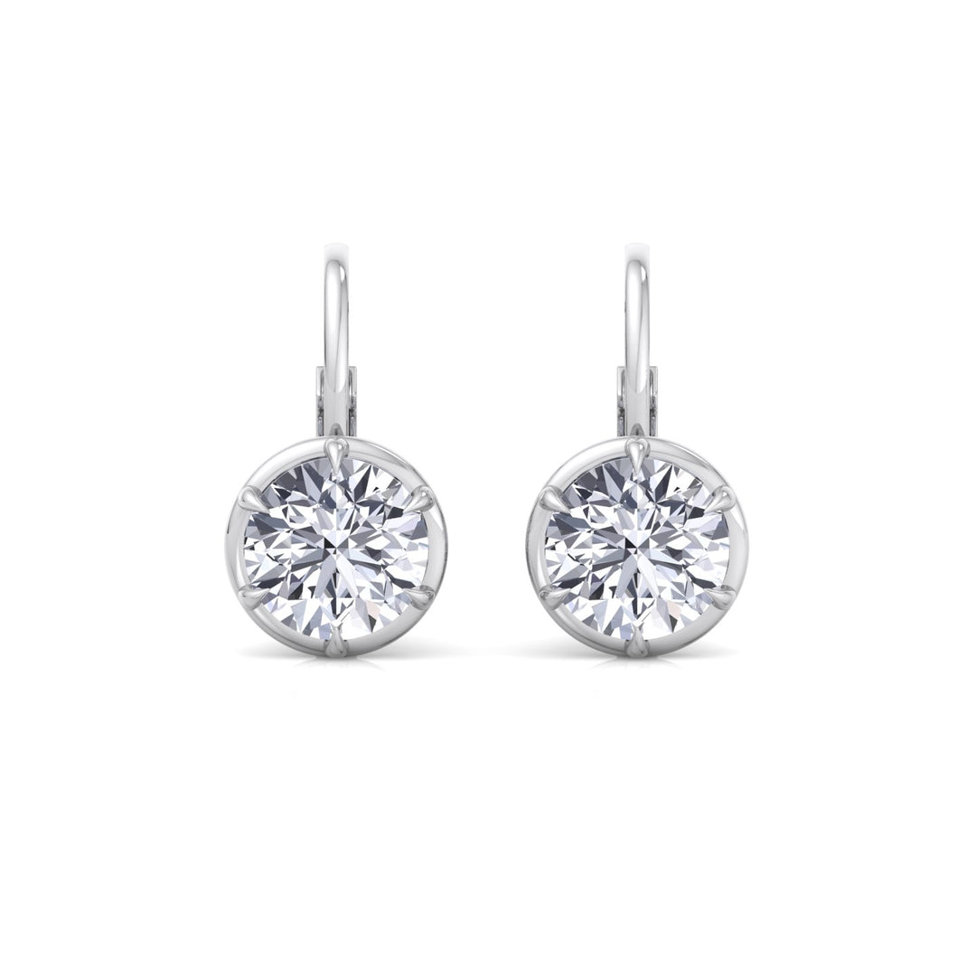 Round Shape Lab Grown Diamond Bezel Prong Drop Earrings White Gold 14K 18K