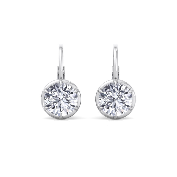 Round Shape Lab Grown Diamond Bezel Prong Drop Earrings White Gold 14K 18K