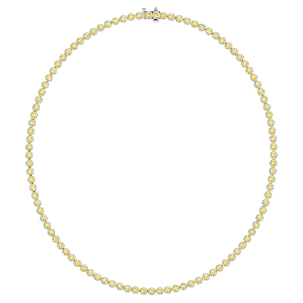 Bezel Set Fancy Yellow Lab Grown Diamond Tennis Necklace White Gold