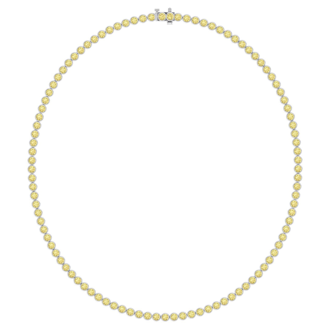 Bezel Set Fancy Yellow Lab Grown Diamond Tennis Necklace White Gold