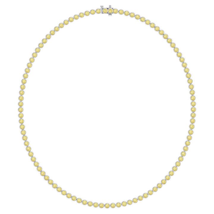 Bezel Set Fancy Yellow Lab Grown Diamond Tennis Necklace White Gold