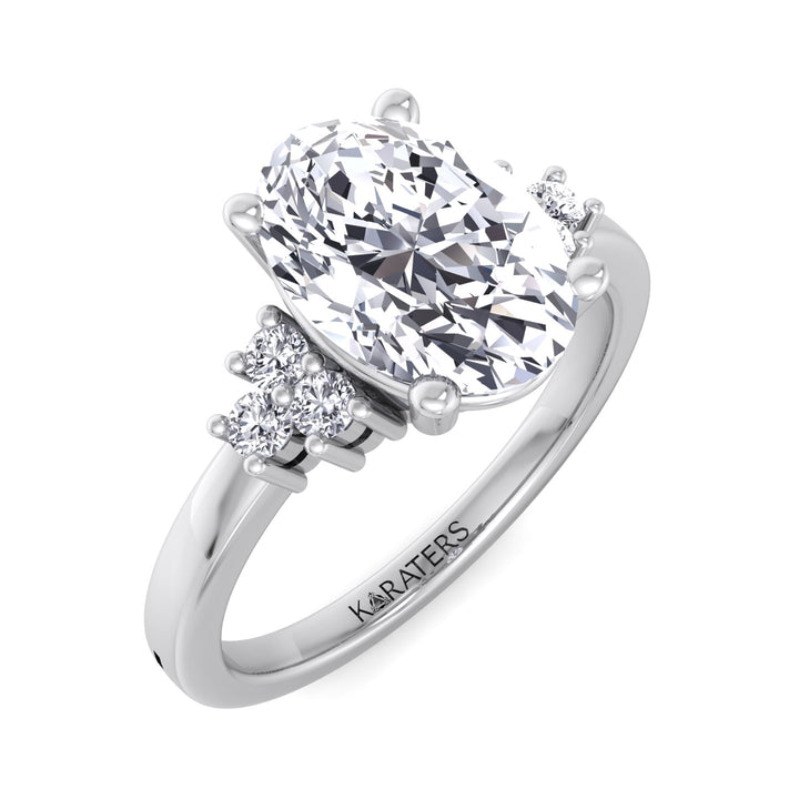Oval Cut Lab Grown Diamond Solitaire Engagement Ring with Round SideStones