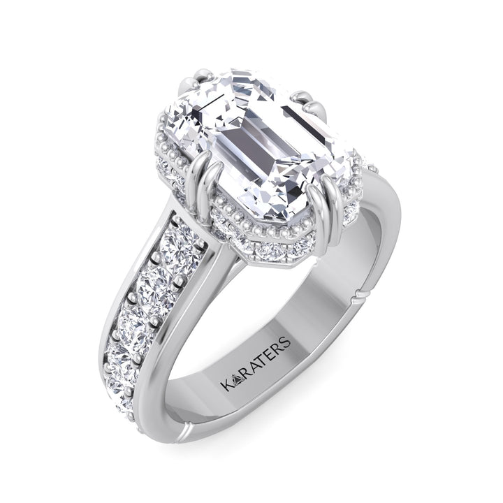 Emerald Cut Halo Lab Grown Diamond Engagement Ring
