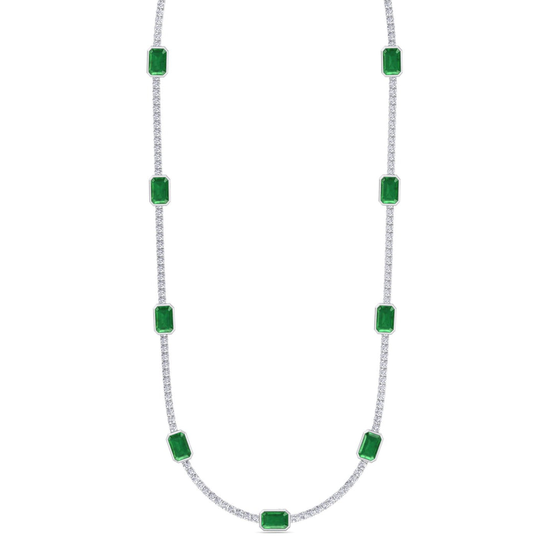 Lab Grown Emerald and Diamond Tennis Necklace White 