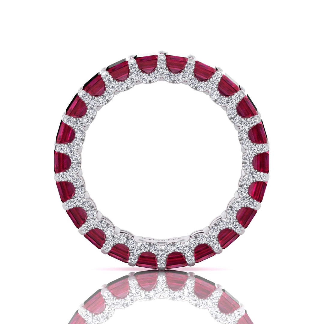 Emerald Cut Lab Grown Ruby Eternity Band - 14K- 18K - Platinum - White Gold