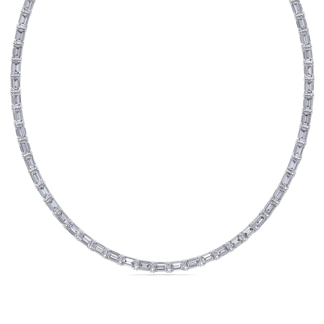 East-West Emerald Cut Lab Grown Diamond Tennis Necklace White Gold 14K 