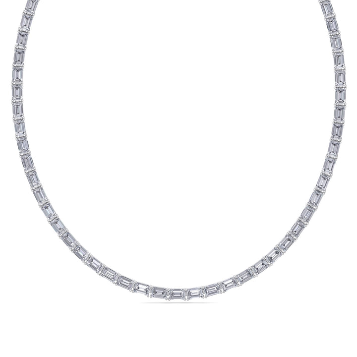 East-West Emerald Cut Lab Grown Diamond Tennis Necklace White Gold 14K 