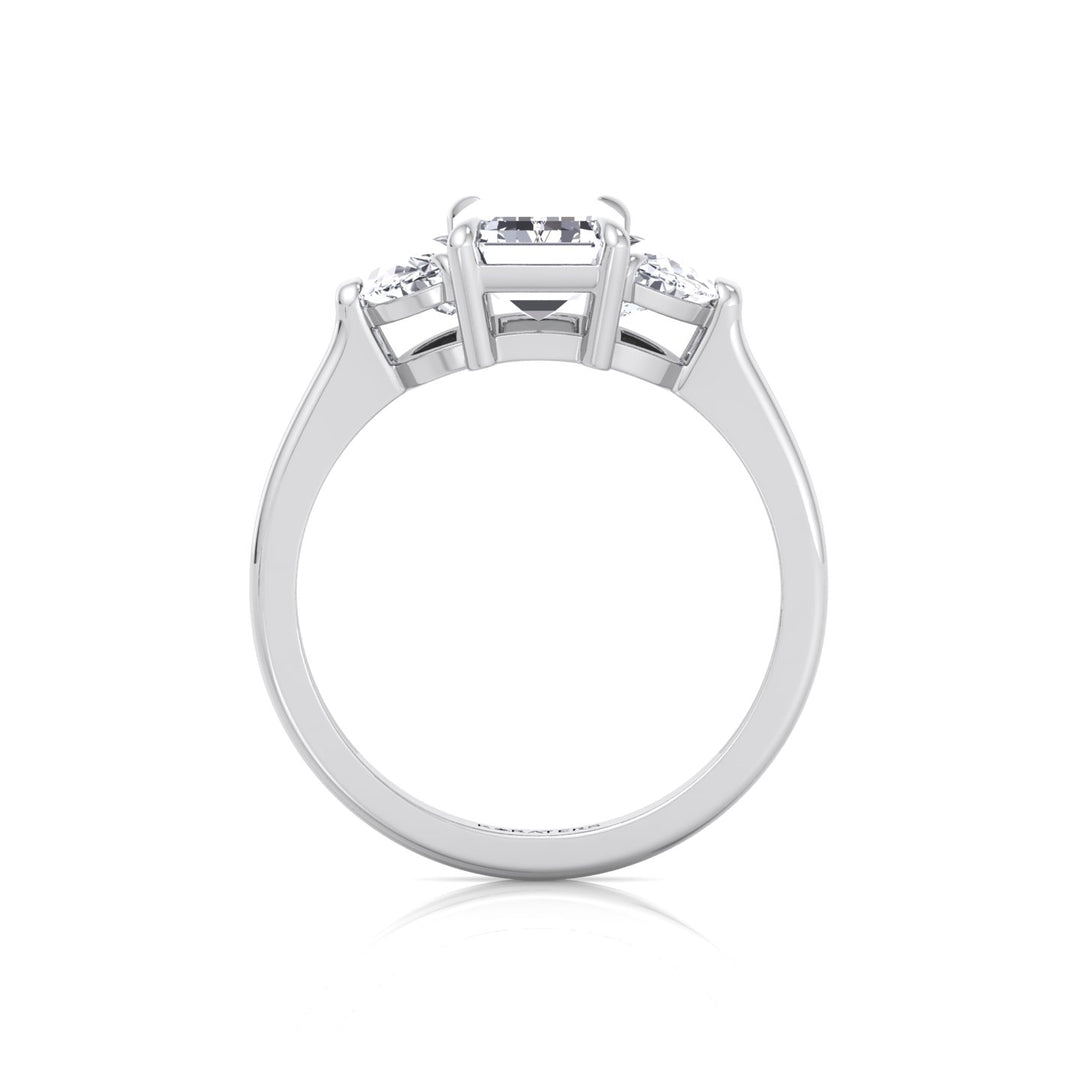 Emerald Shape Lab Grown Diamond Engagement Ring with Half Moon Sidestones White Gold