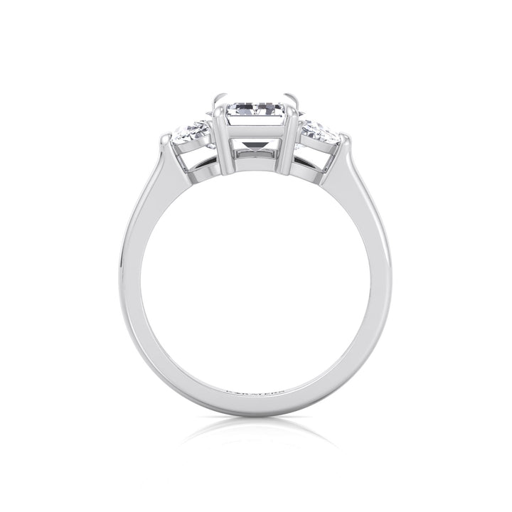 Emerald Shape Lab Grown Diamond Engagement Ring with Half Moon Sidestones White Gold