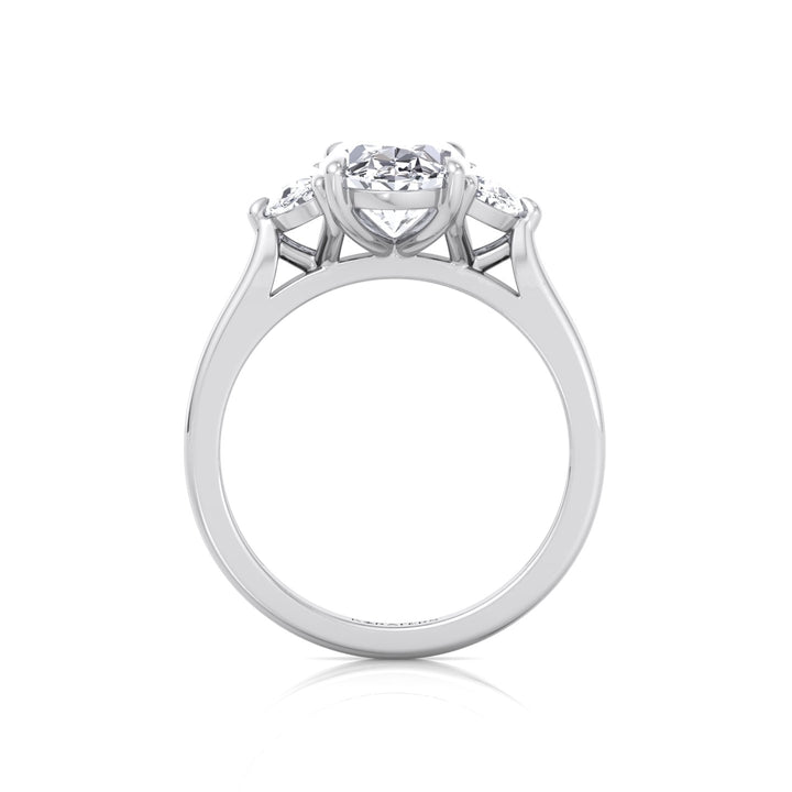 Oval Shape Lab Grown Diamond Engagement Ring with Half Moon Sidestones White Gold